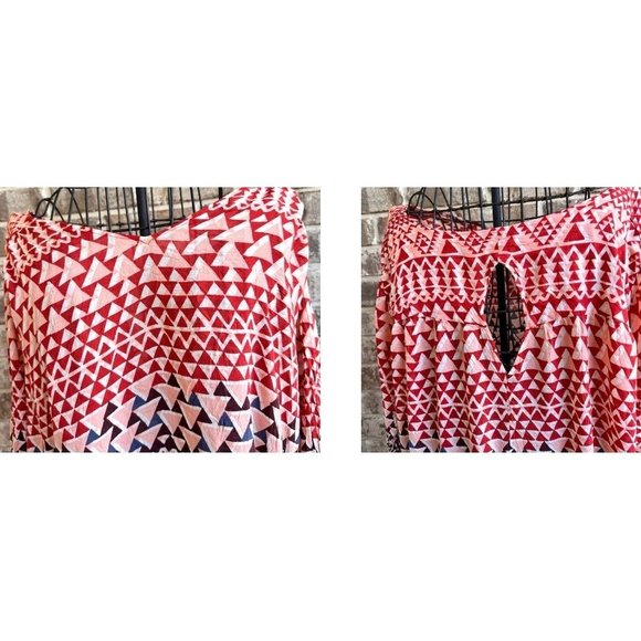 Lucky Brand Top 3X  Geometric Aztec  V Neck  Back Keyhole Boho Hippie RE… - Picture 3 of 12